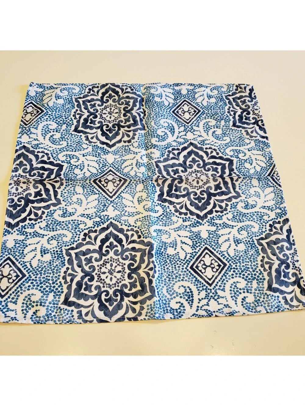 Waverly Napkins Blue White Batik Style Boho Polyester 18x18 Mandala QTY 8
